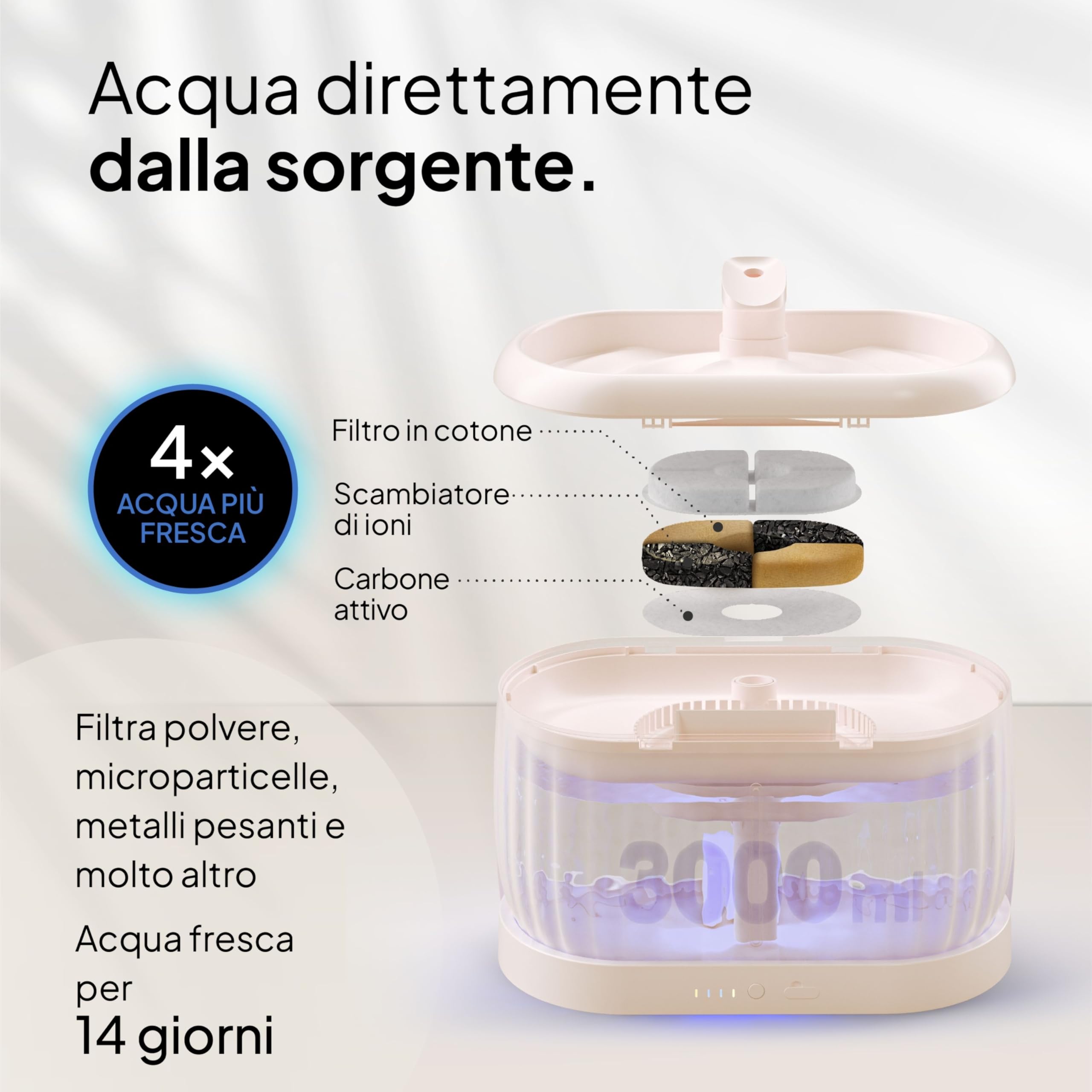 Pretty Paw Fontanella per Gatti Senza Fili 3L con Sensore di Movimento - Distributore Acqua Gatti Silenzioso a Batteria, 3 Modalità di Flusso - Pure Flow Max (Beige)