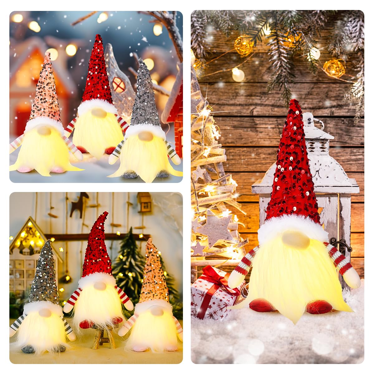 MplehDa Weihnachtswichtel Beleuchtet, 3 Stück Weihnachten Deko Wichtel mit Licht, Weihnachtswichtel Plüsch Weihnachtsdeko, Santa Claus Figur