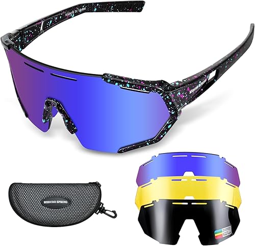 Meecoo Spring Gafas de sol de béisbol para jóvenes con 3 lentes intercambiables, marco de material TR90, protección UV400, gafas de bicicleta MTB