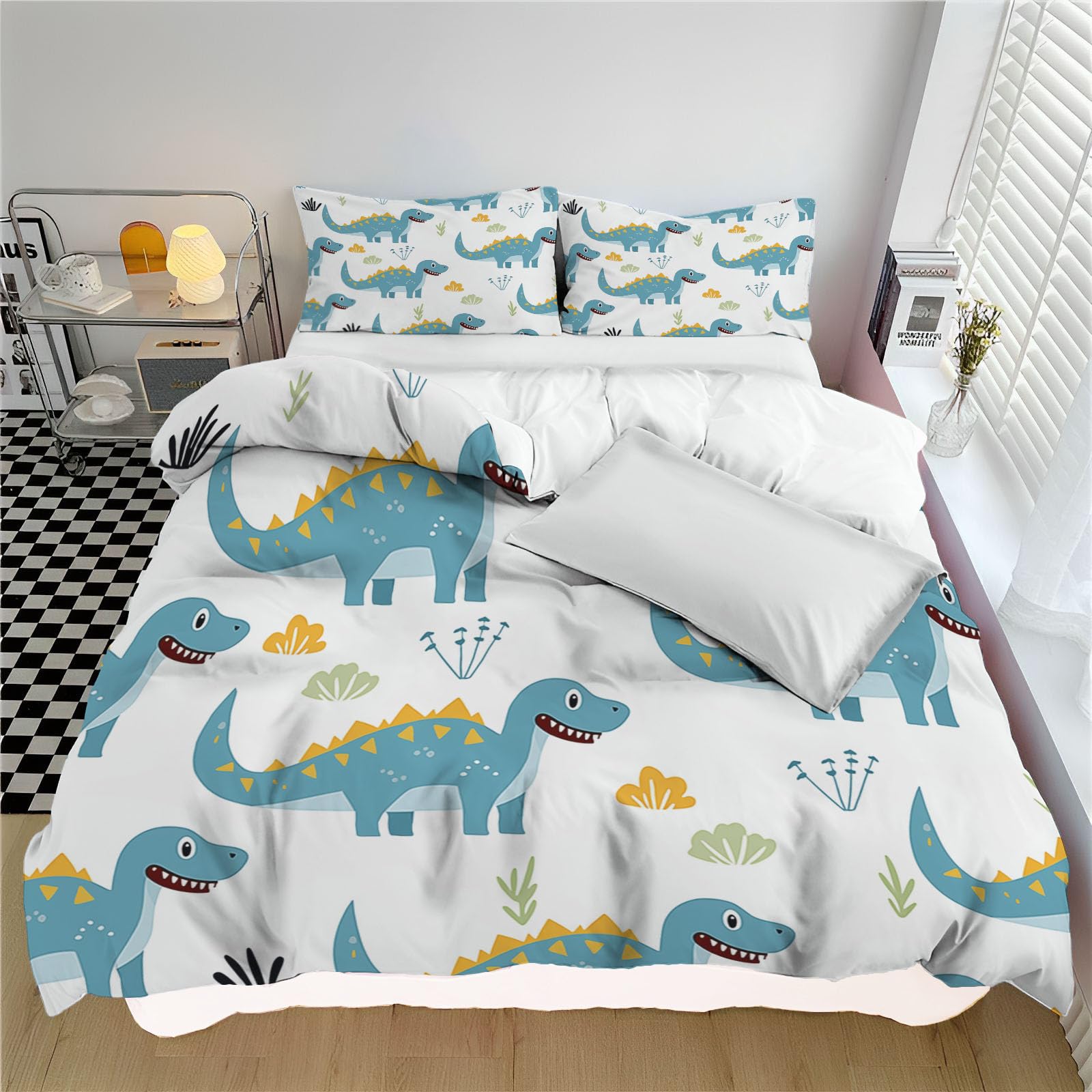 Parure de Couette 220x240cm Dinosaures avec 2 taies d'oreiller