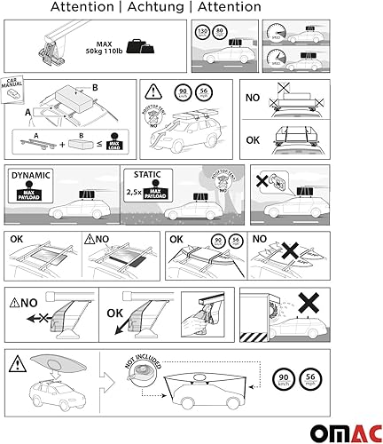 Miniatura 9 de OMAC Juego de barras transversales de techo liso para Mazda CX-30 2020 a 2023, portaequipajes, 110 libras, aluminio, 2 piezas, negro