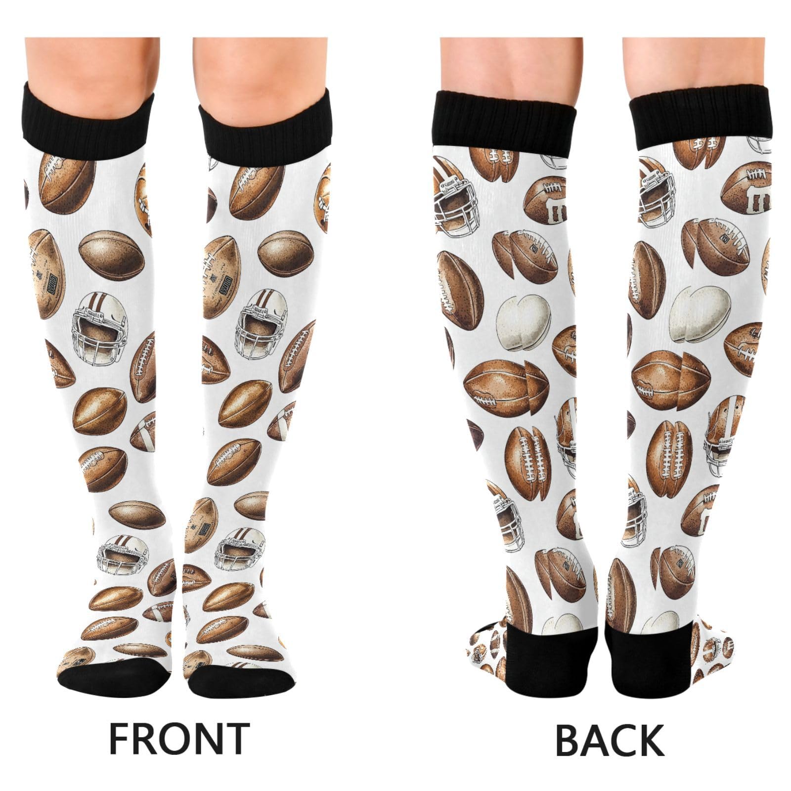 MFTJYO Football Brown Helmet Tile Pattern Compression Socks for Women Men Circulation Long Knee High Socks for Athletic Sports Running