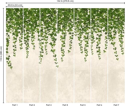Miniatura 10 de CONCORD WALLCOVERINGS  Mural de pared abstracto para dormitorio, hojas florales, verde, rosa, morado, crema, 146 pulgadas de ancho x 110 pulgadas de