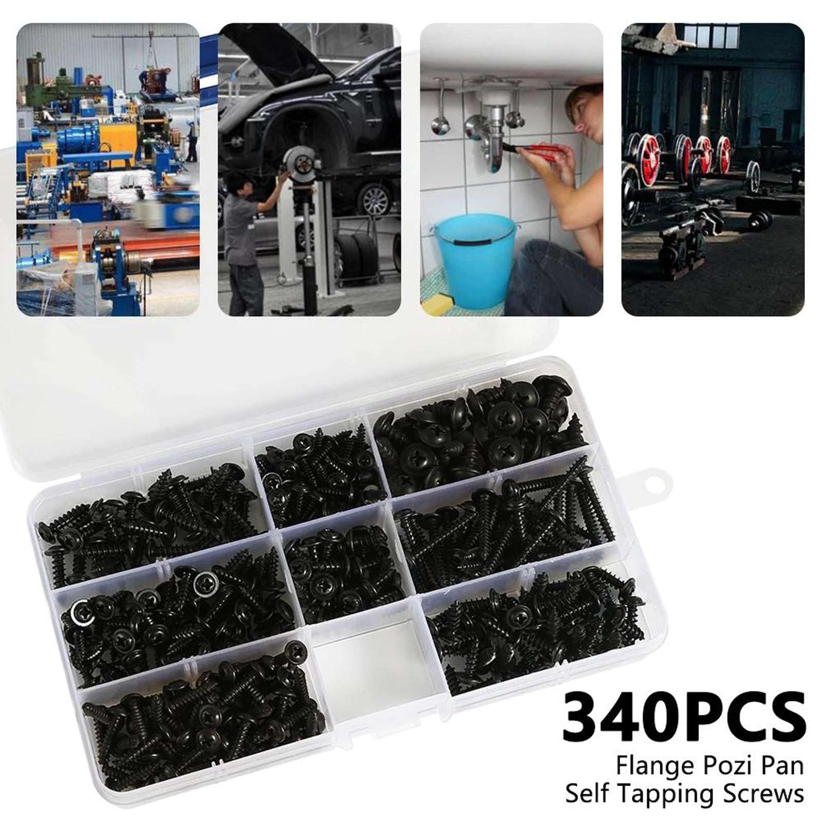 340/500pcs Tornillo de roscado de Cabeza Plana de Cabeza Cruzada Kit de Surtido de Tornillos autoperforantes para Muebles Negros Acero al Carbono