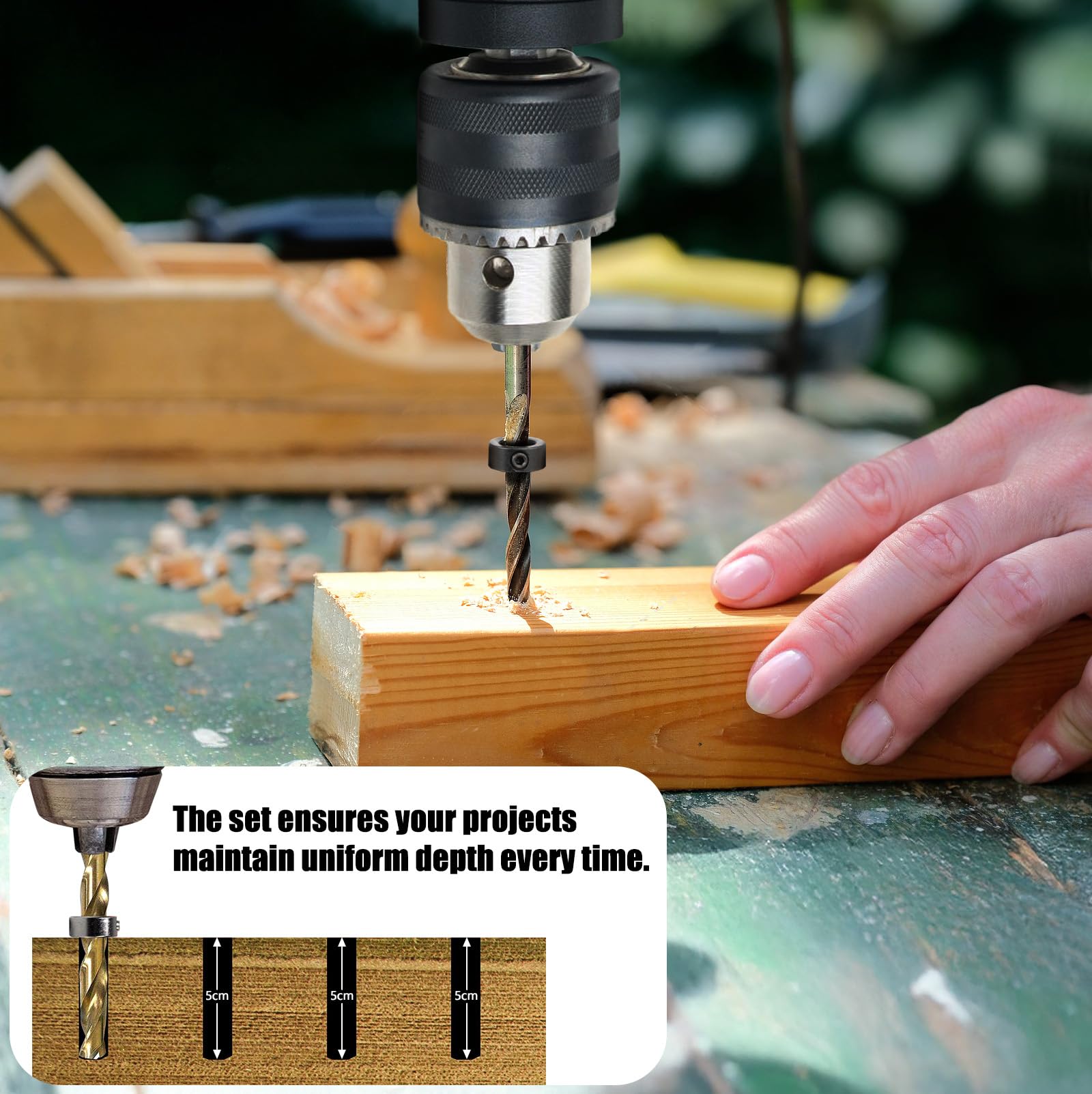 Nutmanel 8Pcs Drill Bit Depth Stop Collar Set, Drill Depth Stop with Hexagon Wrench 3 4 5 6 8 10 12 16mm - Image 2