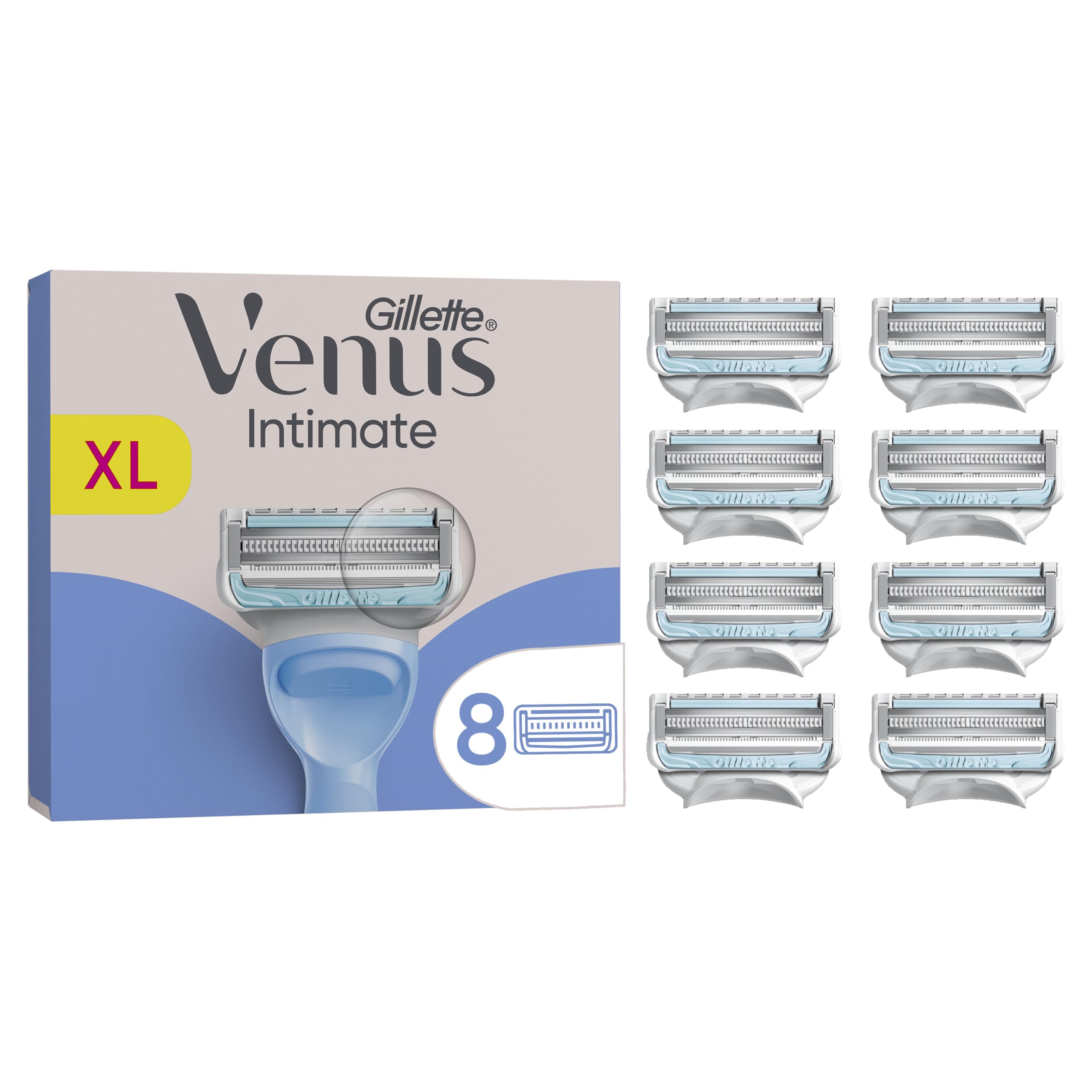 Gillette Venus Lamette Donna per Rasoio Donna Parti Intime, 8 Lamette di Ricambio per Rasoio Parti Intime, per i Peli e la Pelle della Zona Intima, con Barra Anti-irritazioni