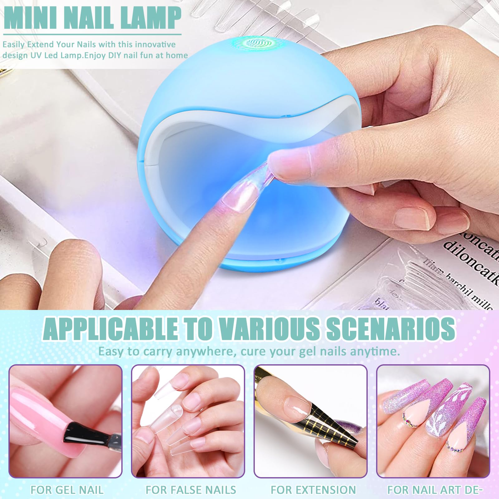 Kit Faux Ongles Prêts à Poser Violet Paillettes - 12 Capsules + Colle, Pro, Neuf