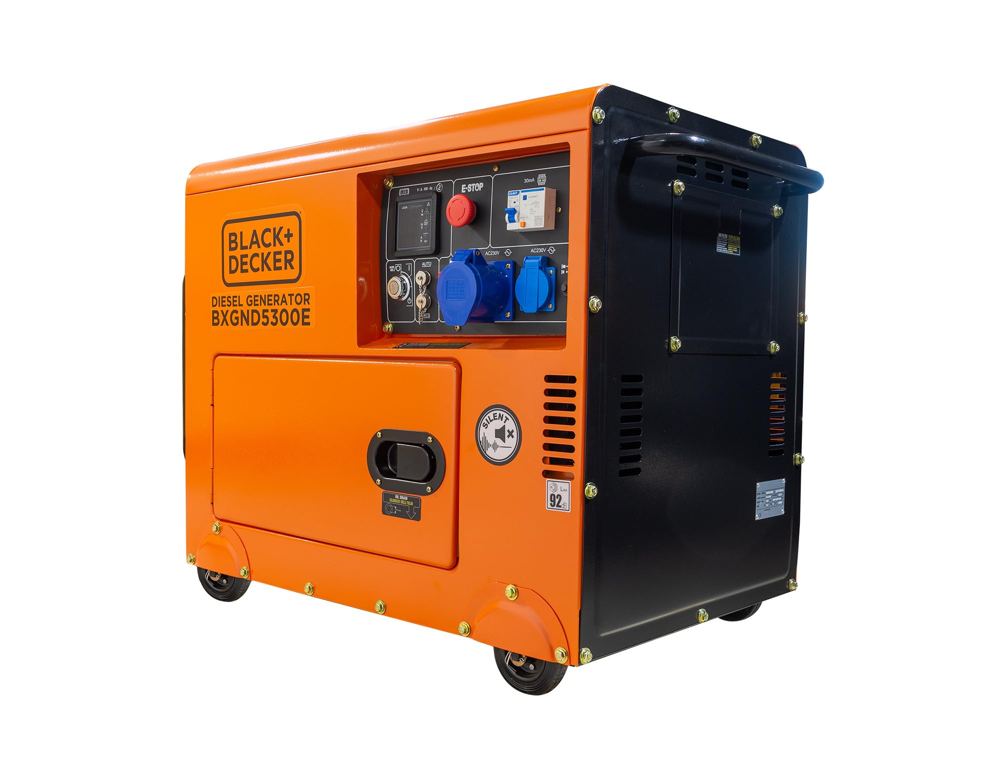 BLACK+DECKER - Generador eléctrico diésel monofásico e insonorizado, con potencia máxima 5300W - para emergencias apoyo solar o caída de red.BXGND5300E