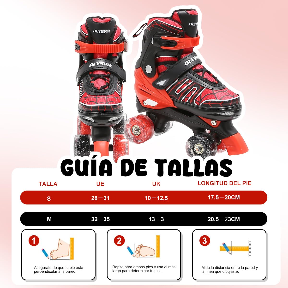 Patines 4 Ruedas Niña,Patines Niña,Patins Regulables en 4 Tamaños con 8 Ruedas Intermitentes para Niños,Niñas y Principiantes