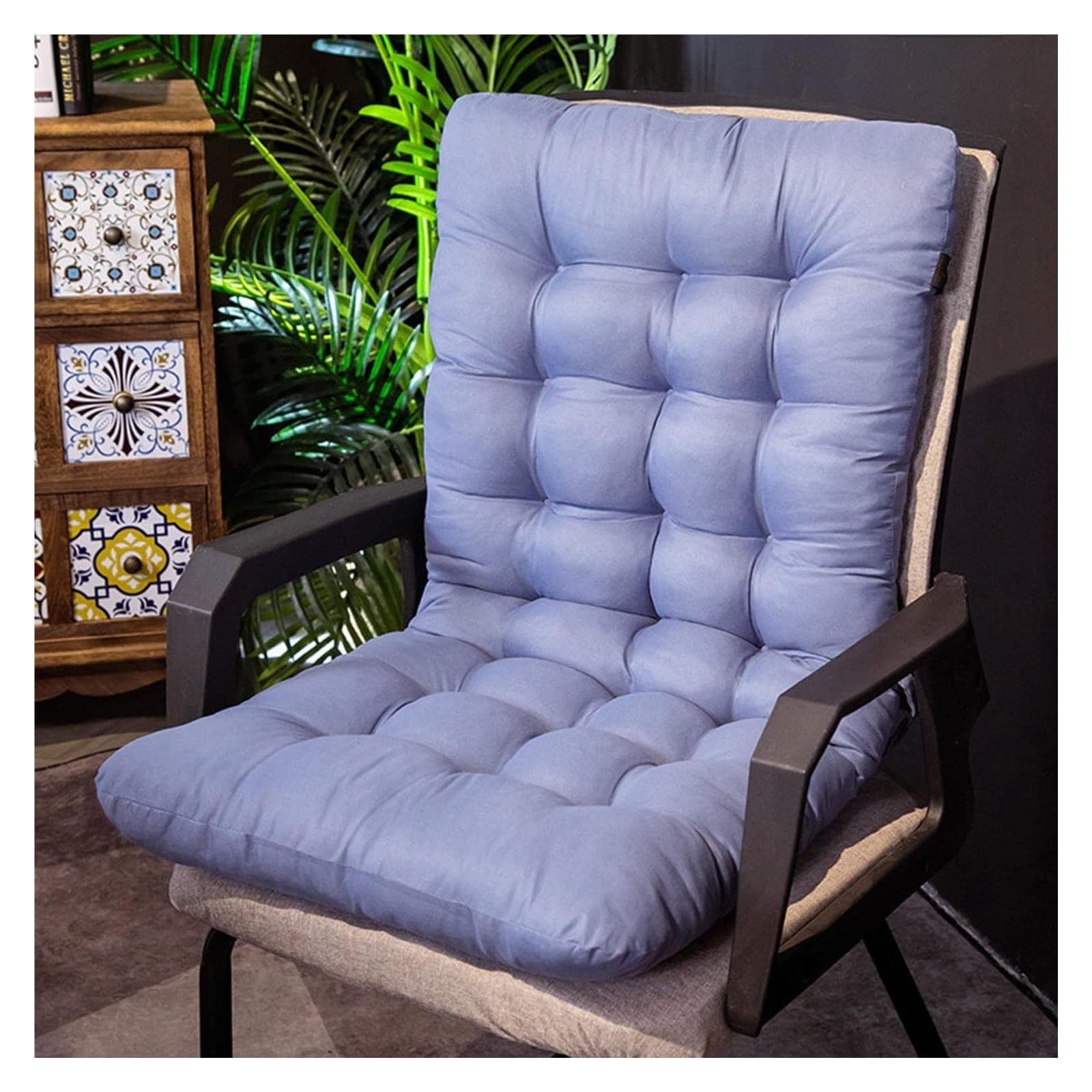 Rutschfestes Stuhlkissen mit Rückenlehne, Verdicktes, weiches Plüsch-Stuhlkissen for Stuhl, Auto, Büro, Terrasse(Blue)