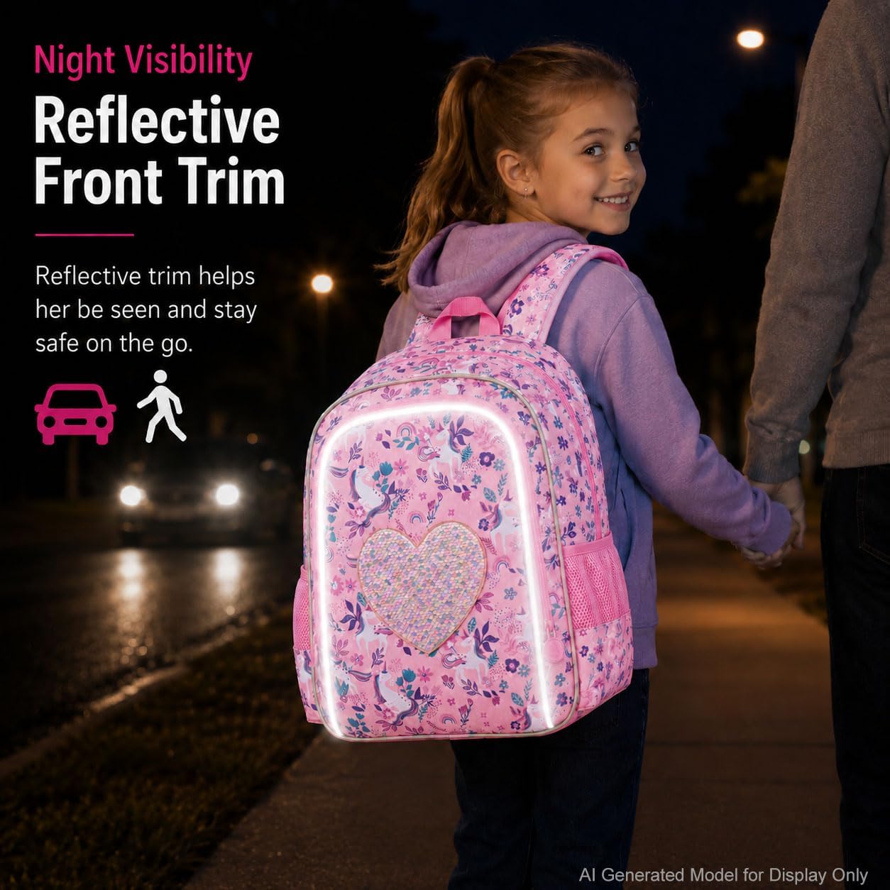 3Pcs Unicorn Backpack for Girls, 16" Sequin Kids Bookbag with Lunch Box，School Backpacks for Elementary Preschool Kindergarten (Pink) image 3