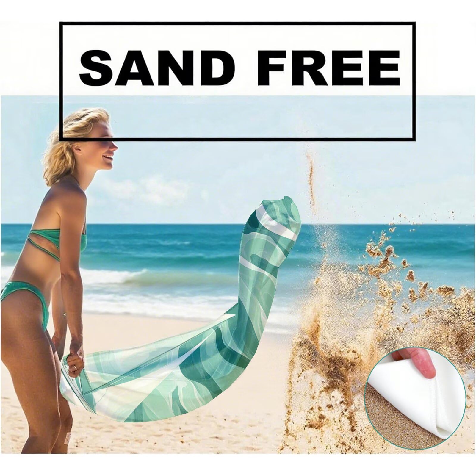 Strandtuch Grün Mikrofaser Strandtuch XXL 220x100 2 Set, Strandhandtuch mit Sandfrei, Schnelltrocknend, Absorbierend, handtücher groß für Badezimmer, Strand, Schwimmen, Geschenke für Männer Q-248