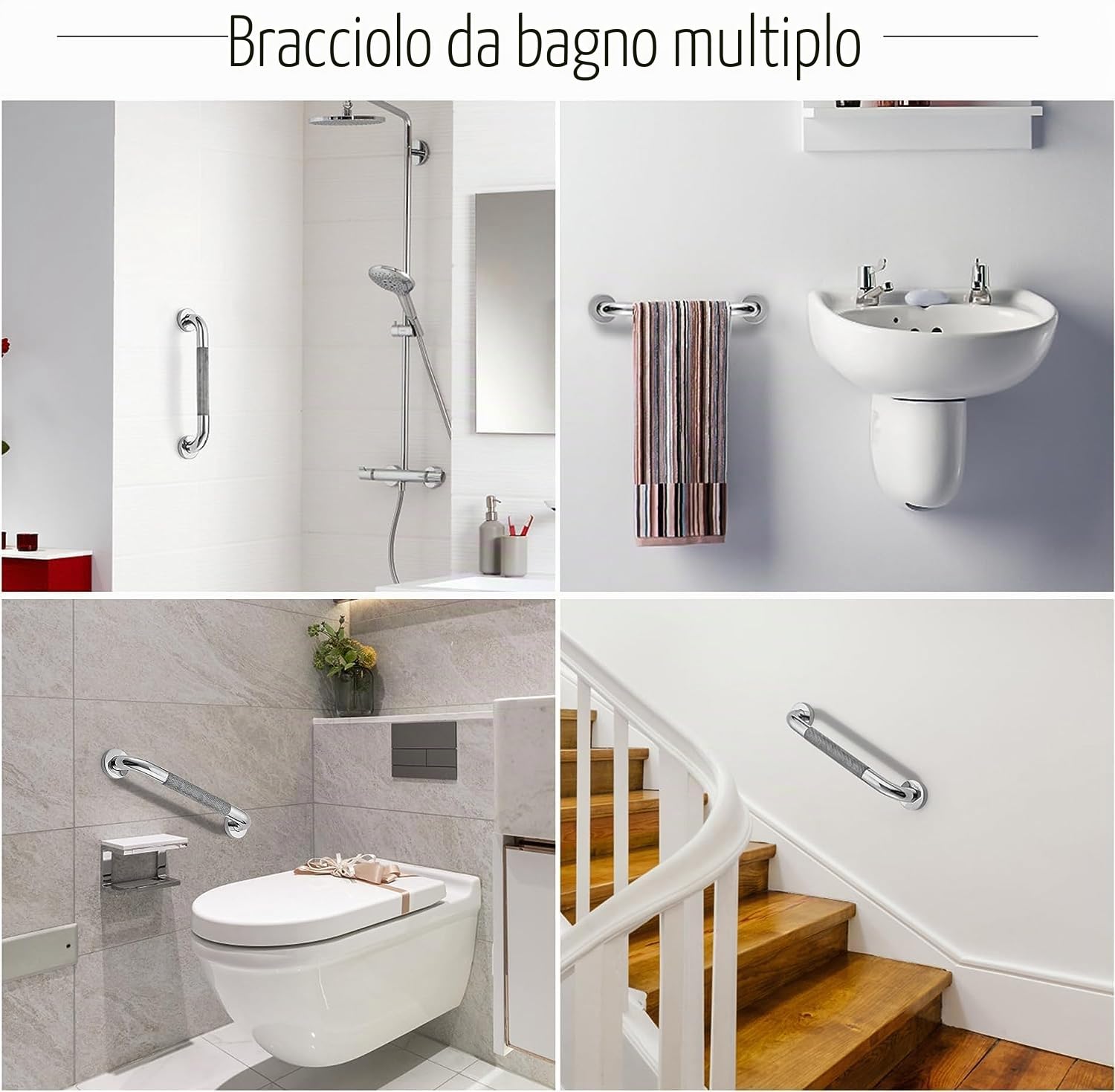 Confezione da 2 maniglioni da 33 cm, in acciaio inossidabile 304, antiscivolo, per bagno, maniglia ausiliaria per disabili, maniglia di sicurezza per cucina, camera da letto, vasca da bagno, doccia,