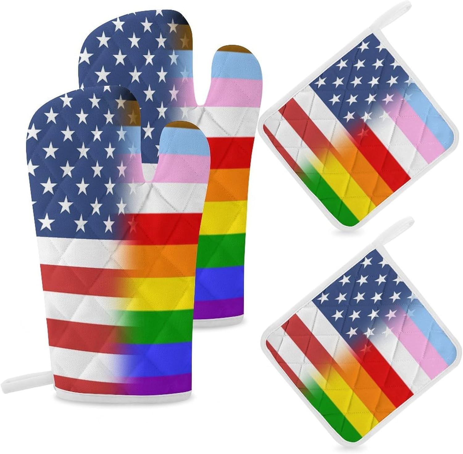 U.S.A LGBT Transgender Flag Oven Mitts and Pot Holders 4Pcs Set Heat Resistant Cooking Mitts Hot Pads