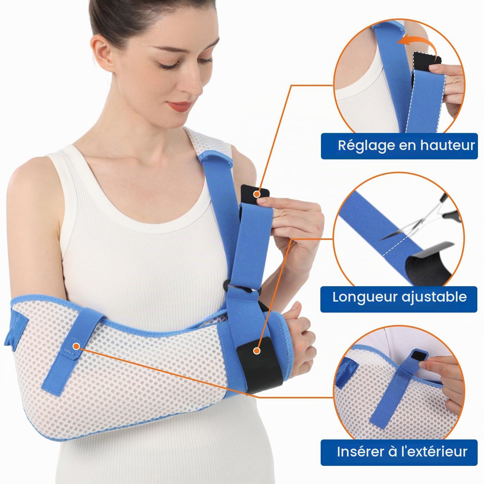 Écharpe de bras pour blessures à l'épaule avec ceinture de taille, pince d'immobilisation pour le sommeil, coiffe des rotateurs (Bras droit, S)