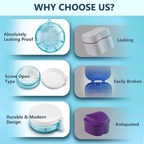Miniatura 10 de Estuche para dentadura, definitivamente sin fugas, caja de baño para dentaduras postizas para viajar perfectamente, taza de dentadura con colador y