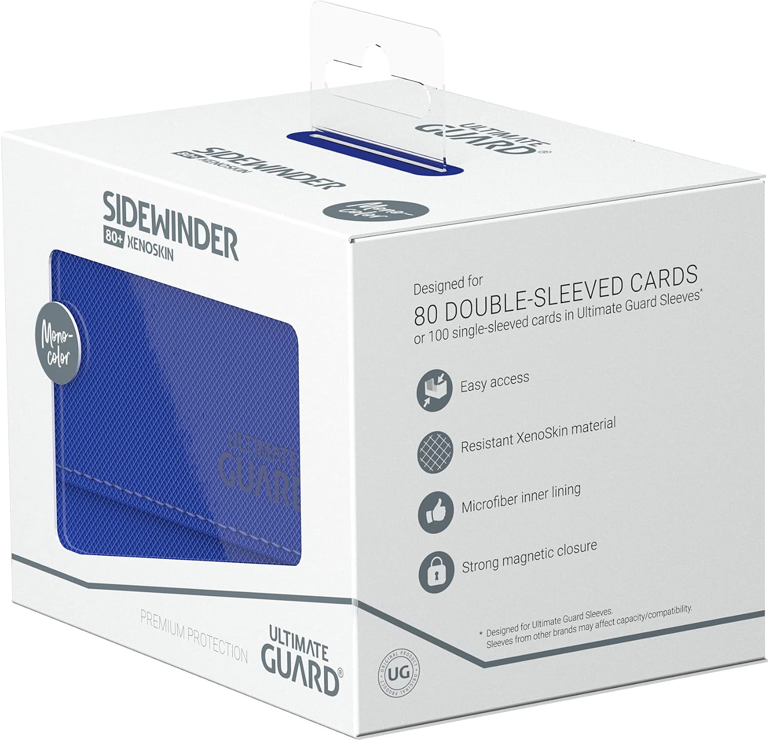 Ultimate Guard Sidewinder 80+, Deck Box for 80 Double-Sleeved TCG Cards, Blue, Magnetic Closure & Microfiber Inner Lining for Secure Storage