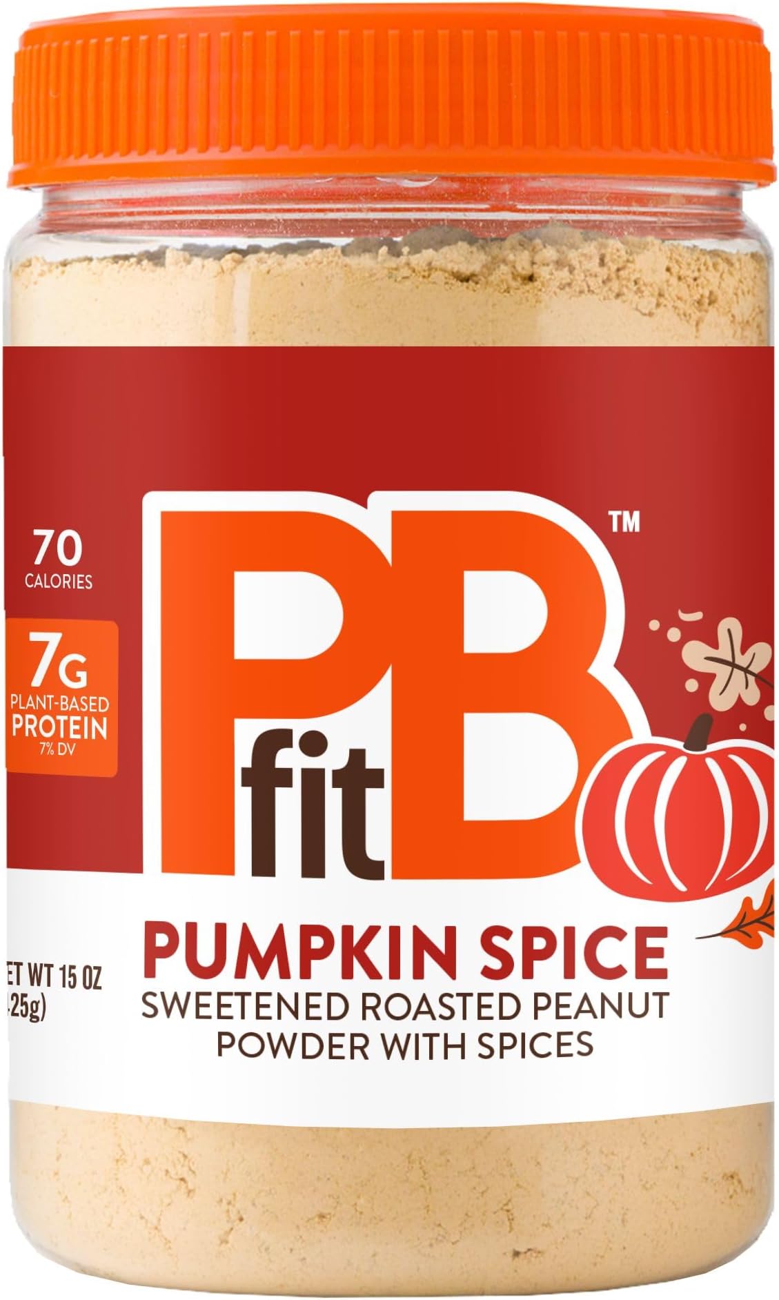 PBfit 15 Ounce Pumpkin Spice Peanut Butter Powder, Powdered Peanut Butter Spread From Real Roasted Peanuts, 7g of Protein 7% DV, Gluten-Free, 70 calories, 90% less fat (Pack of 1)