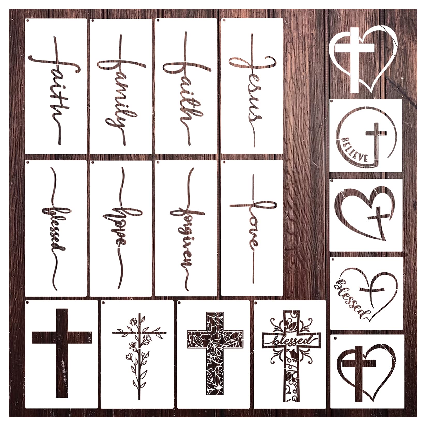 Amazon.com : Christian Stencils Painting on Wood, Religious Bible Stencils for Journaling Reusable Motivational Saying Faith God Bible Verse Stencils for Farmhouse Wood Signs Home Décor (16 Christian) : Arts, Crafts & Sewing