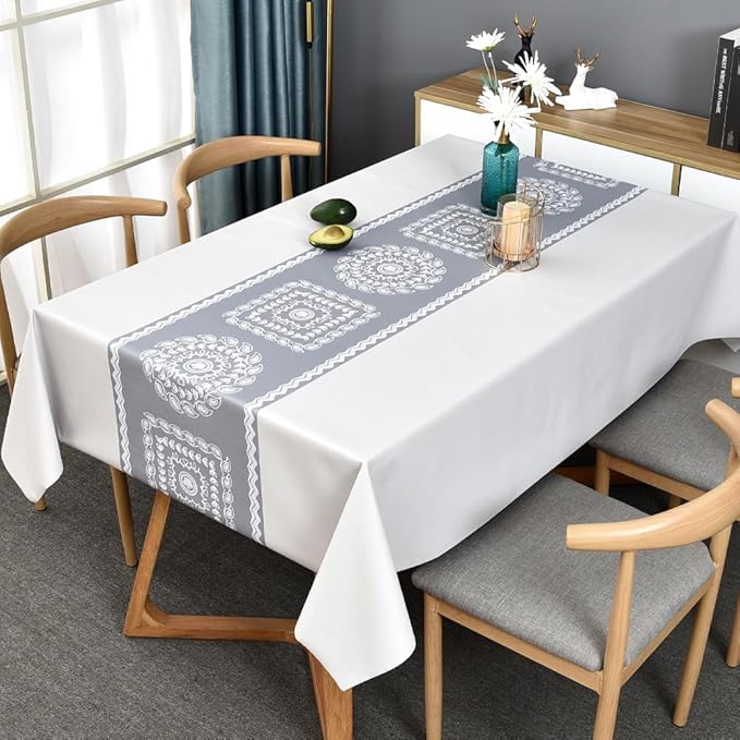 TruDelve Heavy Duty Vinyl Table Cloth Plastic Table Cloth for Kitchen Dining Table Wipeable PVC Waterproof Tablecloth for Rectangle Table(54"x108",Geometry)