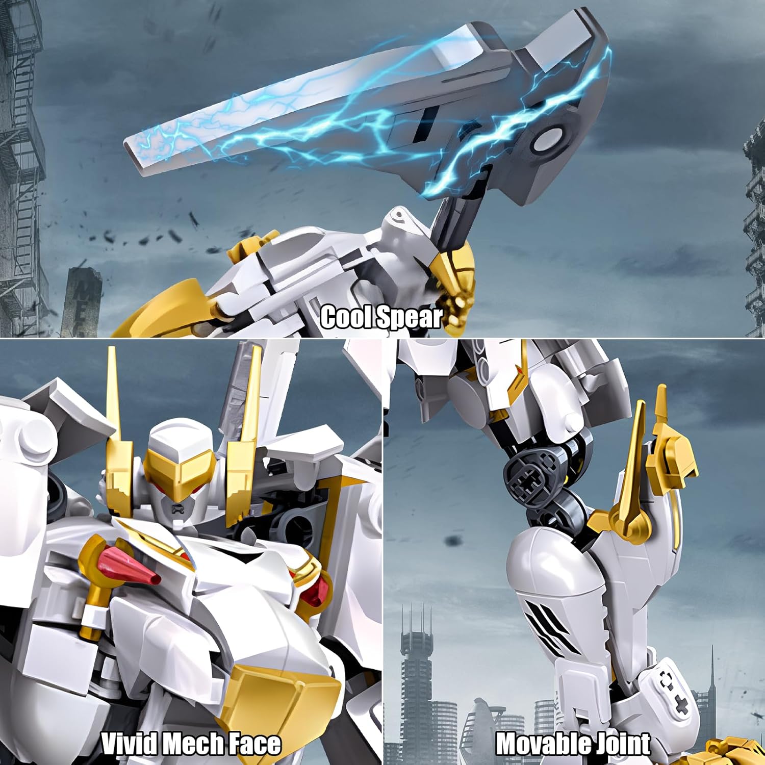 HIGH GODO Mech Robot Building Blocks Set for Adults, Flexible Cool White Tiger Warrior Model Kit with Two-Handed Axes Weapon Toy Playset, 679 Pieces Creative Mythical Ninja Gifts for Man Teens 14+