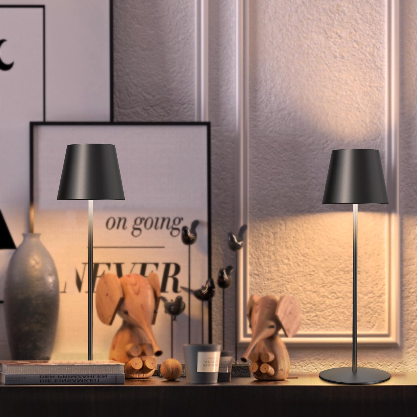 Lampada da Tavolo Senza Fili, Lampada da Tavolo LED Ricaricabile, Touch Lampada da Comodino in Metallo, 8 Cambi di Colore, Protezione IP45, Dimmerabile, Adatta per Interni/Esterni (I/Nero)