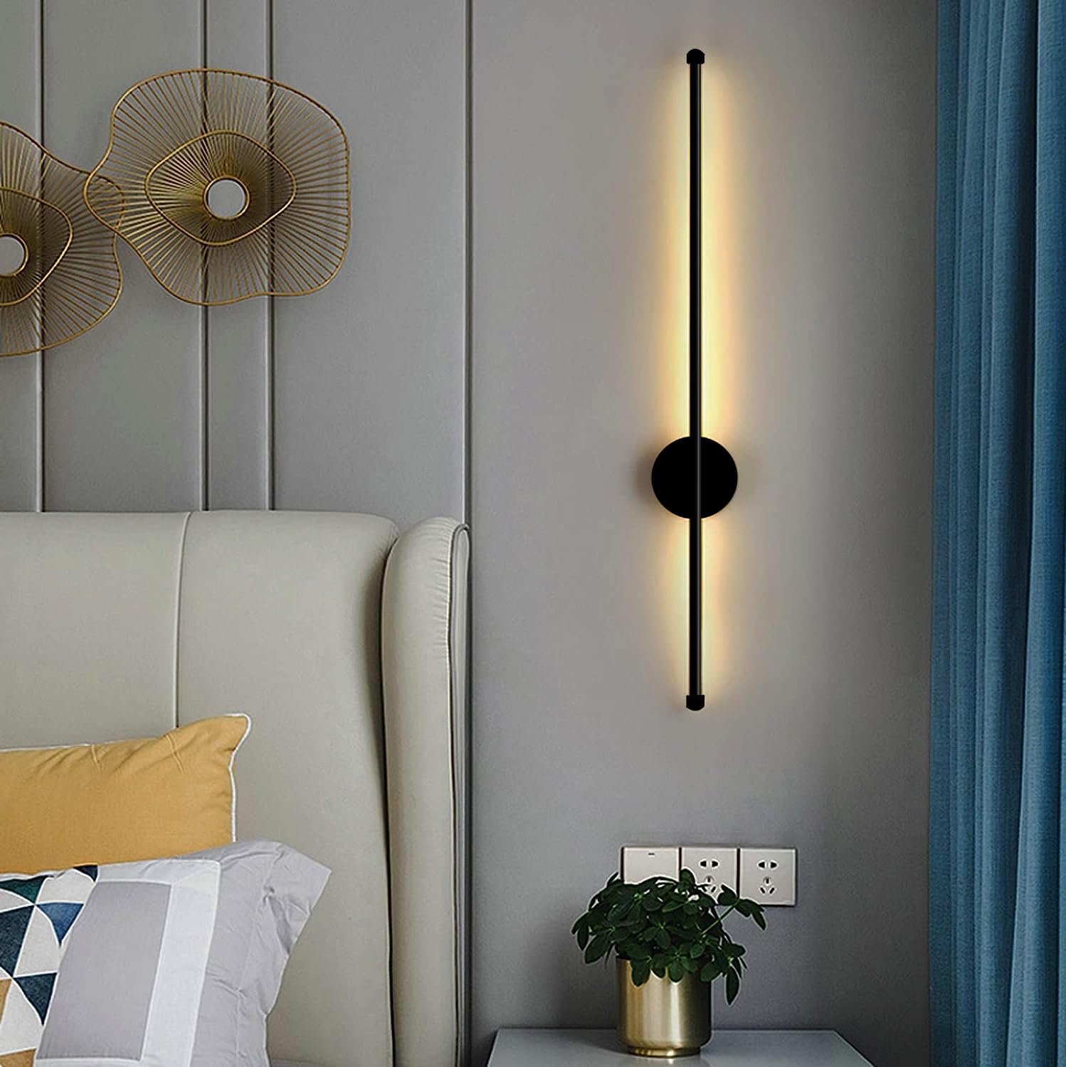 Groeien Metal Modern LED 3 Color Long Wall Sconce Black Wall Light for Bedroom Living Room Corridor Lighting Fixtures Wall Mount(Warm+Natural+Coolwhite) (Black)