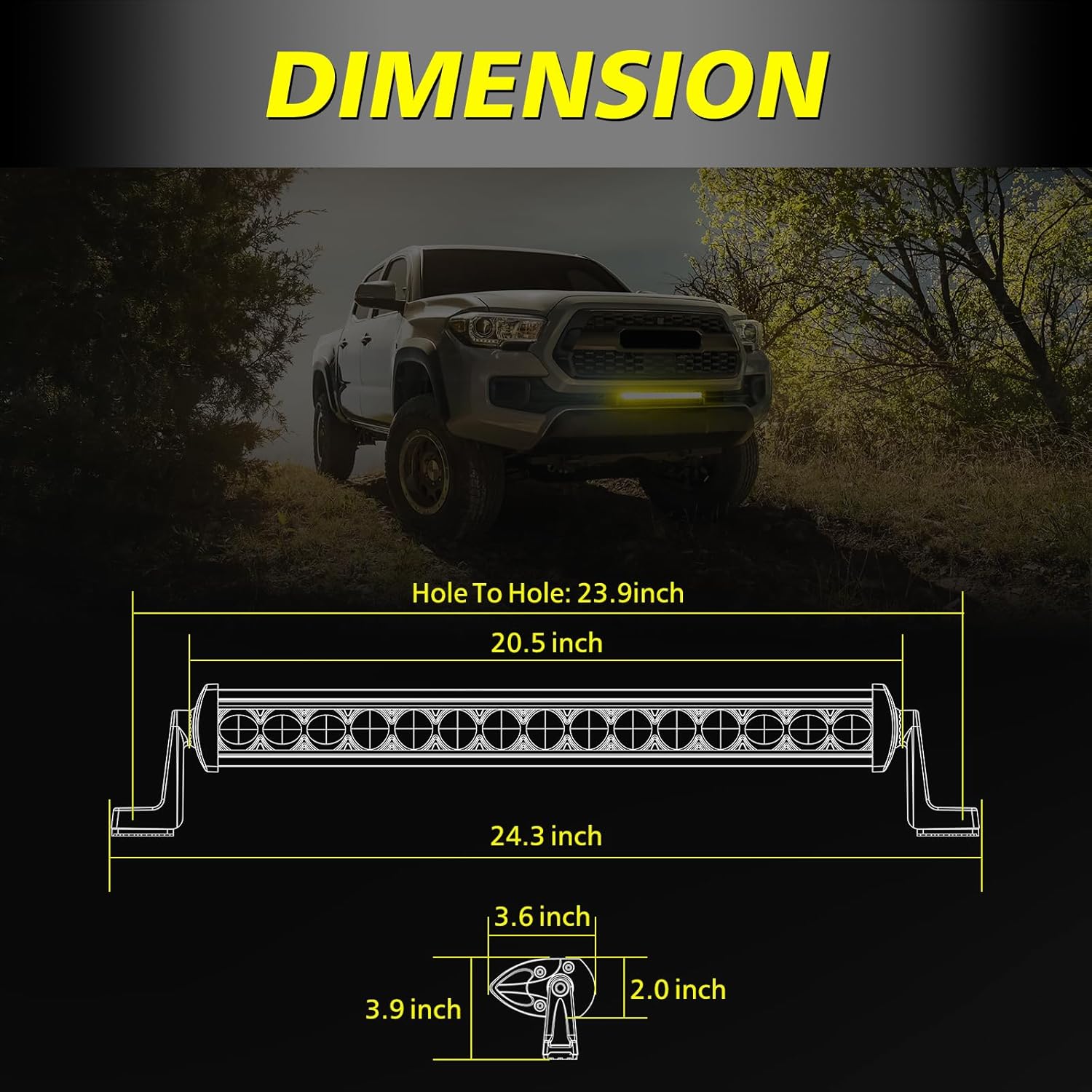 20 Inch Amber Light Bar 105W OSRAM LED Slim Single Row Light Kit w/Wiring Harness Black Cover Spot Flood Combo Off Road Driving Bumper Grill Lights for Trucks Pickup SUV UTV ATV Snowmobile