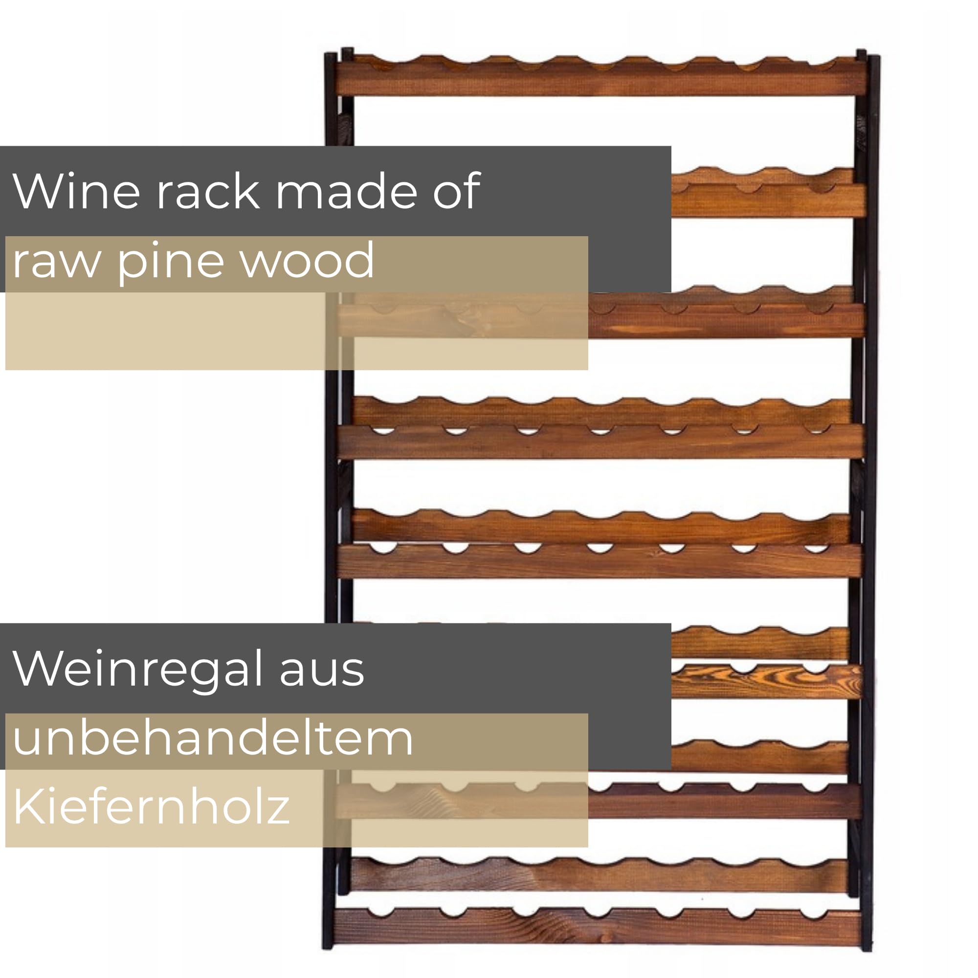 Portabottiglie in Legno per 56 Bottiglie 72,2x118x25 cm Nero/Marrone Naturale Caffale Vino Cantinetta Porta Bottiglie da Terra
