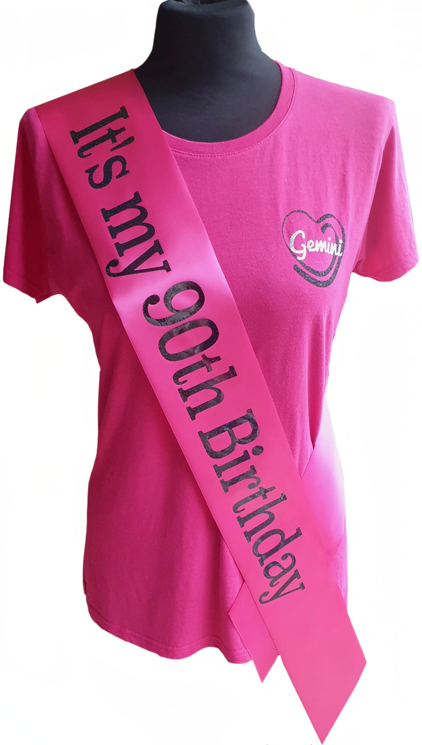 90th Birthday Sash - Beautiful Quality Pink Ribbon and Holographic Black Font - Its my 90th Birthday Sash