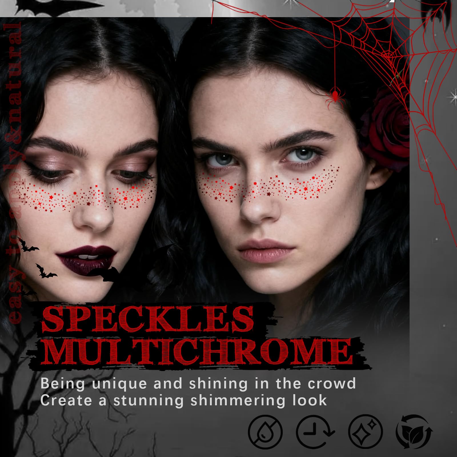 Noerrors 6pcs Glitter Freckles Face Tattoo, Red Sparkle Face Glitter Speckles Patches - Image 2