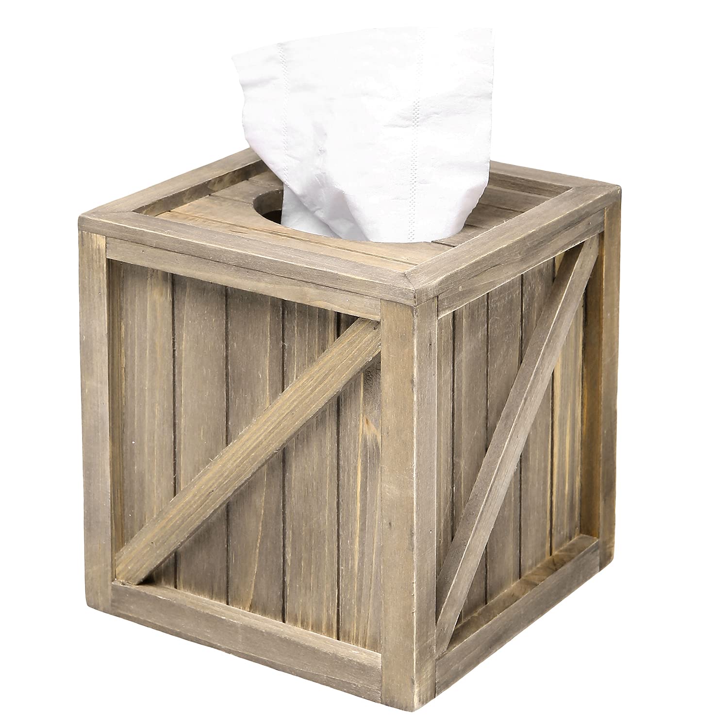 MyGift Rustic Brown Reclaimed Wood Crate Style Square Tissue Box Cover Holder