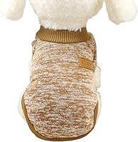 Vista 1 de Suéter de punto clásico para perros y mascotas, abrigo cálido de invierno para cachorros, ropa de suéter suave para perros pequeños (M, caqui)
