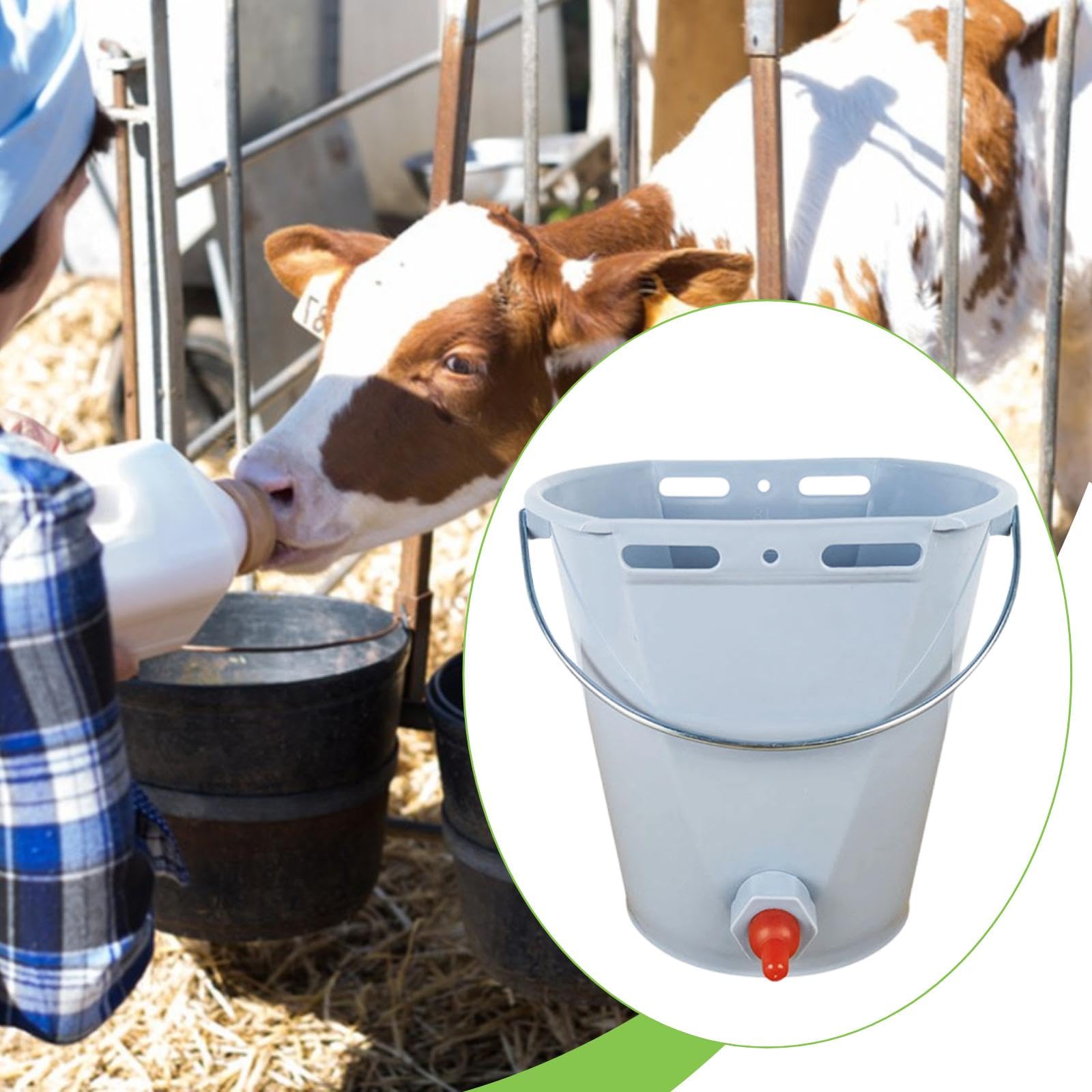 Secchio per L'alimentazione dei Vitelli, Secchio per Il Latte, Accessori per L'allevamento, Installazione Facile E Professionale, con Tettarel, Grigio con 1 Capezzolo