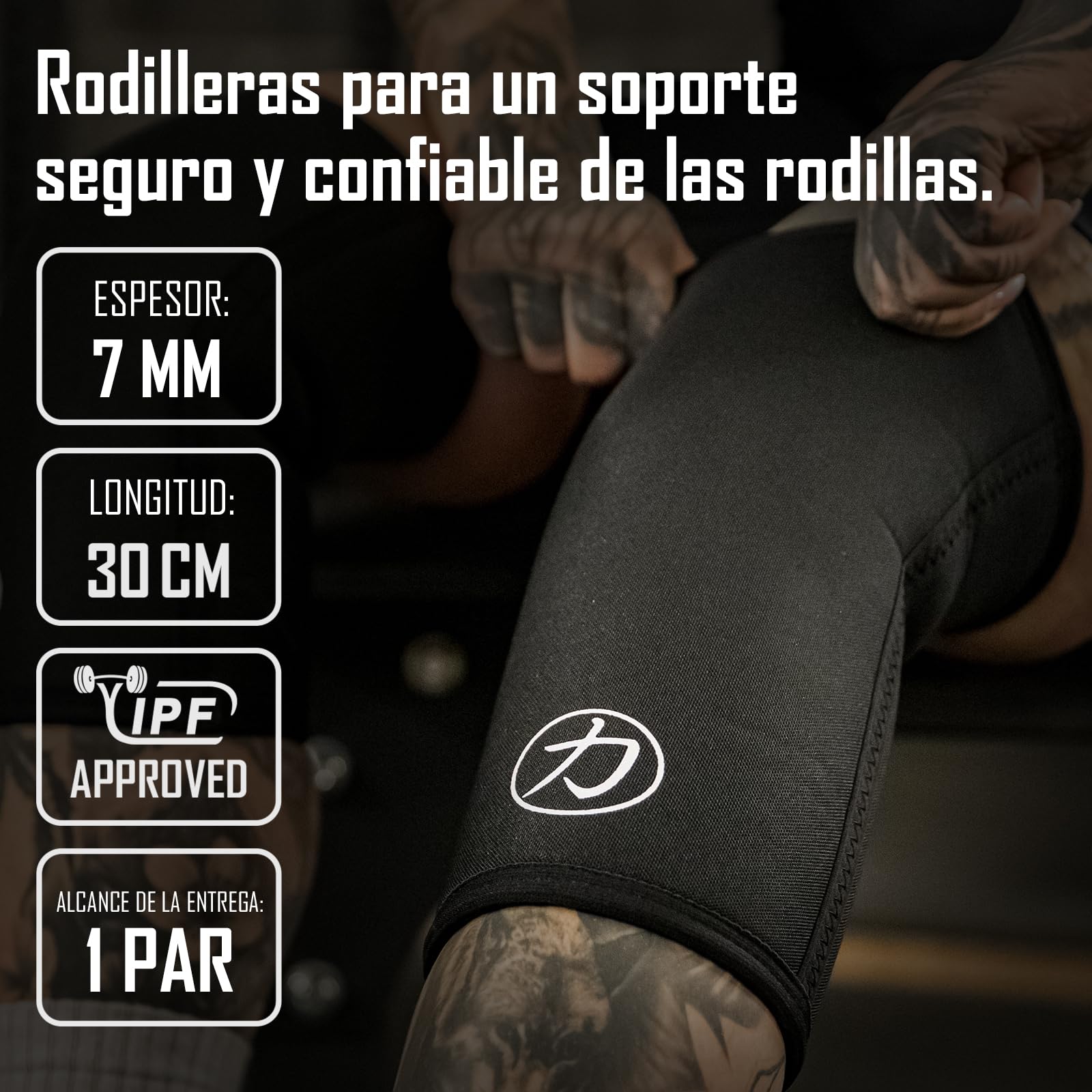 Strength Shop Rodilleras Neopreno 7mm Certificada IPF para Mujeres y Hombres, Rodilleras Crossfit ultraresistentes, Rodilleras Gym Ideales para Powerlifting, Halterofilia y más