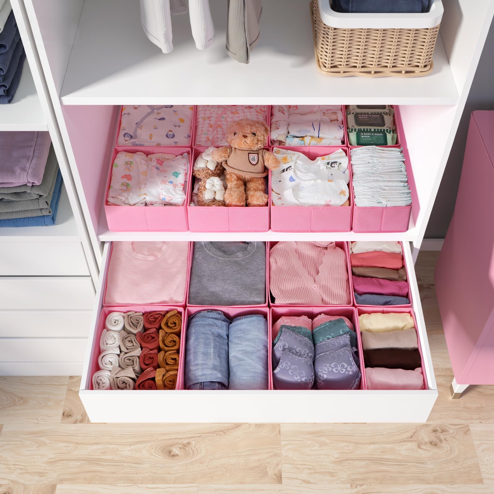 Juego de 16 cajones organizadores compatibles con armario PAX 100 x 58 cm, cajas de tela plegables con base estable para ropa, color gris