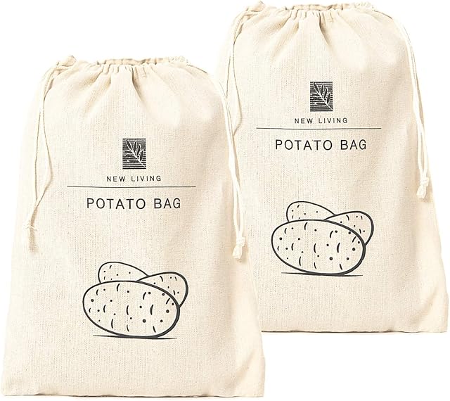 2 Pack Potato Bag | 26 * 38cm | Organic Linen Materials | Eco Product | by New Living | Food Storage Bag |