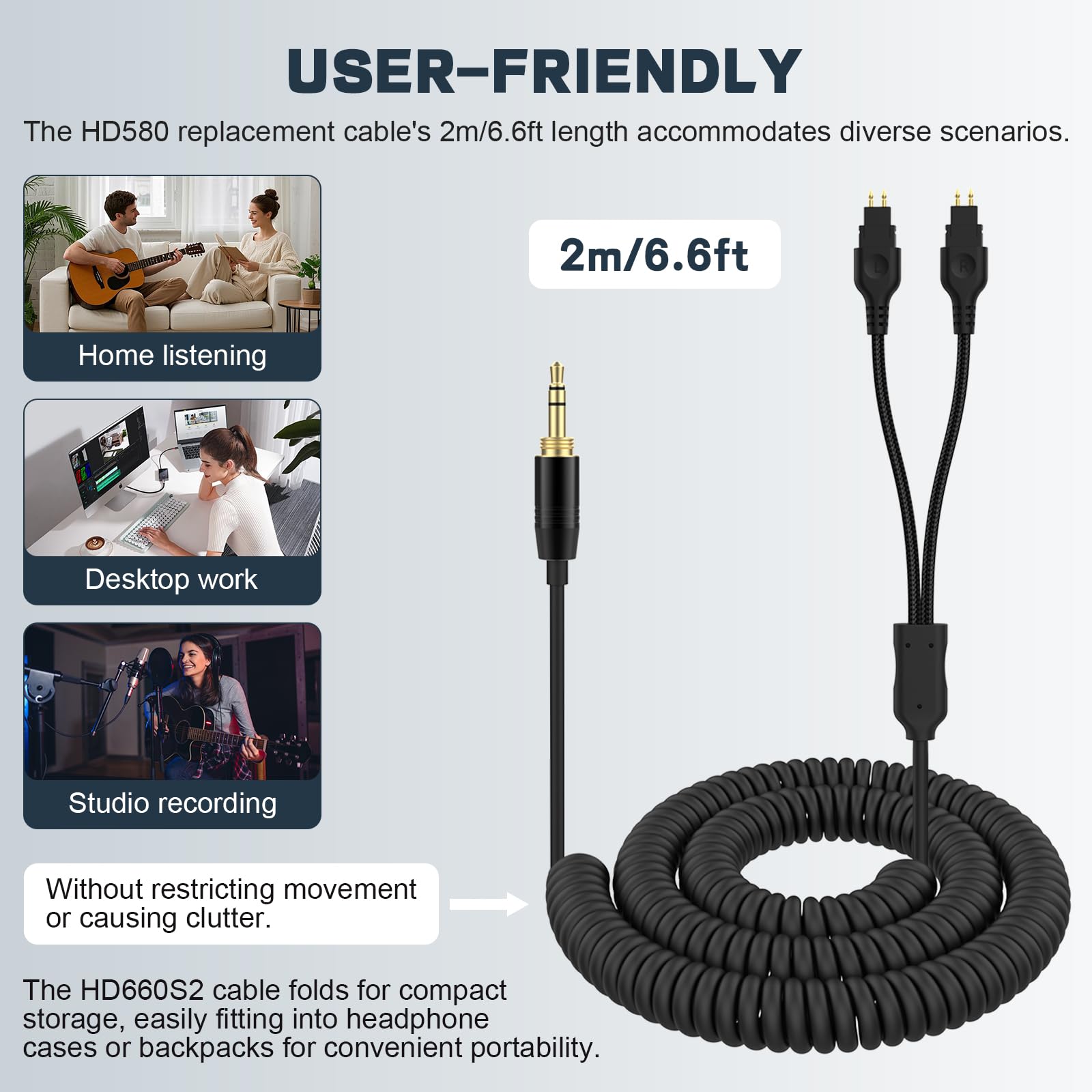 Zosvoses HD650 Ersatzkabel kompatibel mit Sennheiser HD650, HD600, HD580, HD58X, HD660S, HD660S2, Massdrop HD6XX Kopfhörer, 2-3 m