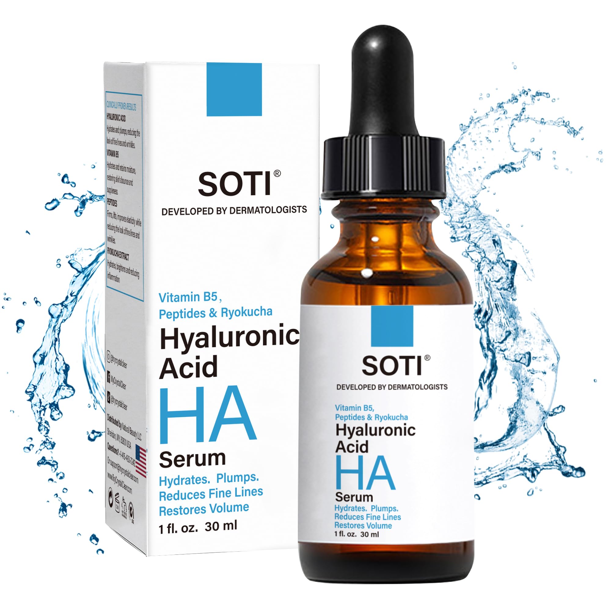 Soti Hyaluronic Acid + 2% B5 Face Serum - Advanced Hydration Formula for Youthful, Plump Skin with Peptides, Vitamin B5, Ryokucha Extract - Anti-Aging, Moisturizing, Brightening 30ml
