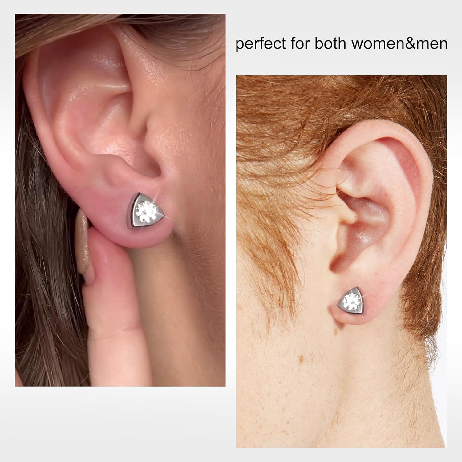 JEROOT Hypoallergenic Pure Titanium Stud Earrings with Cubic Zirconia & Moissanite, Dainty Triangle Heart Geometric Earrings for Women Daily Wear & Gift