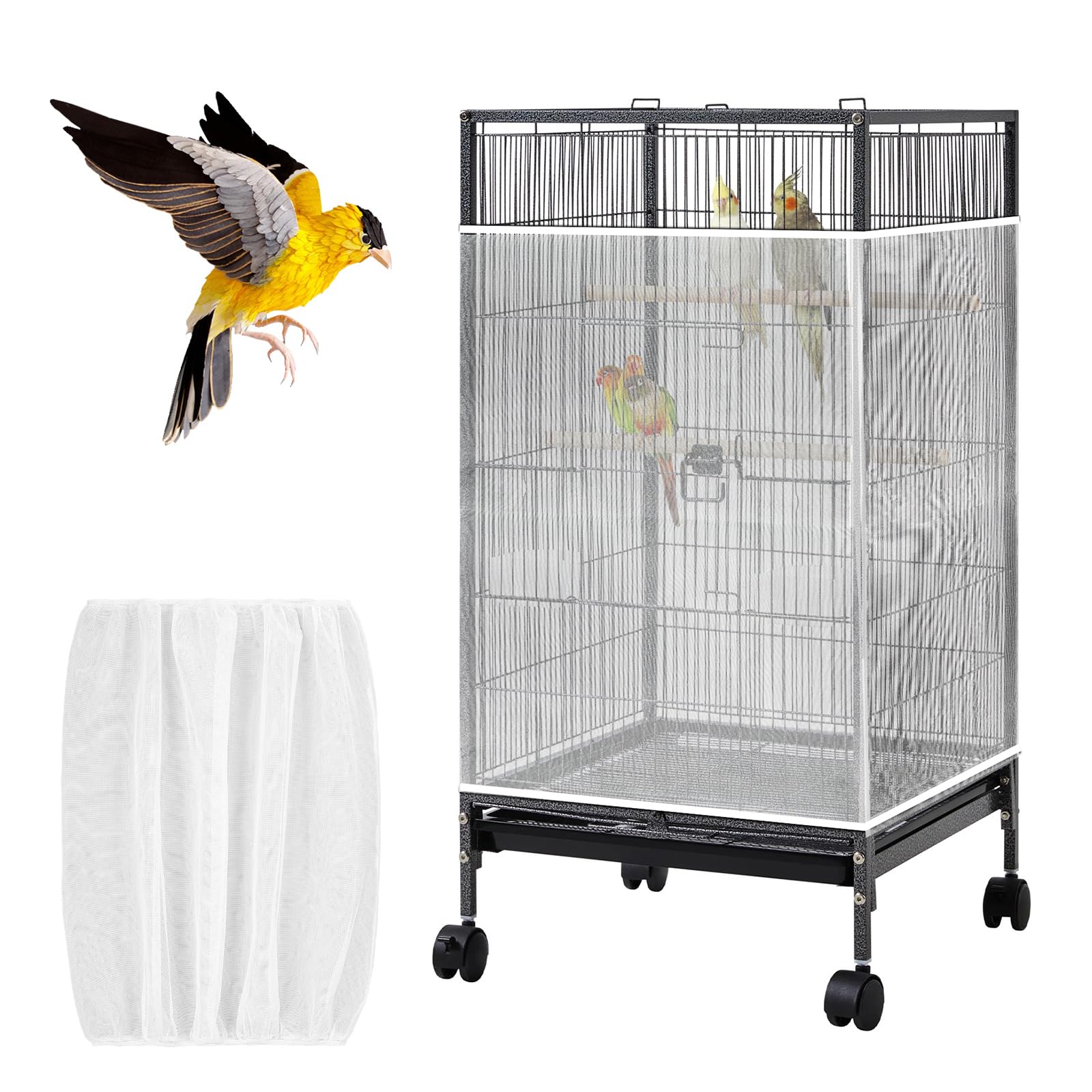 White Bird Cage Seed Catcher Adjustable Soft Birdcage Cover Reusable Nylon Mesh Birdcage Net Lightweight Skirt Seed Guard for Parrot Cage Stop Scatter Breathable Round Square Canary