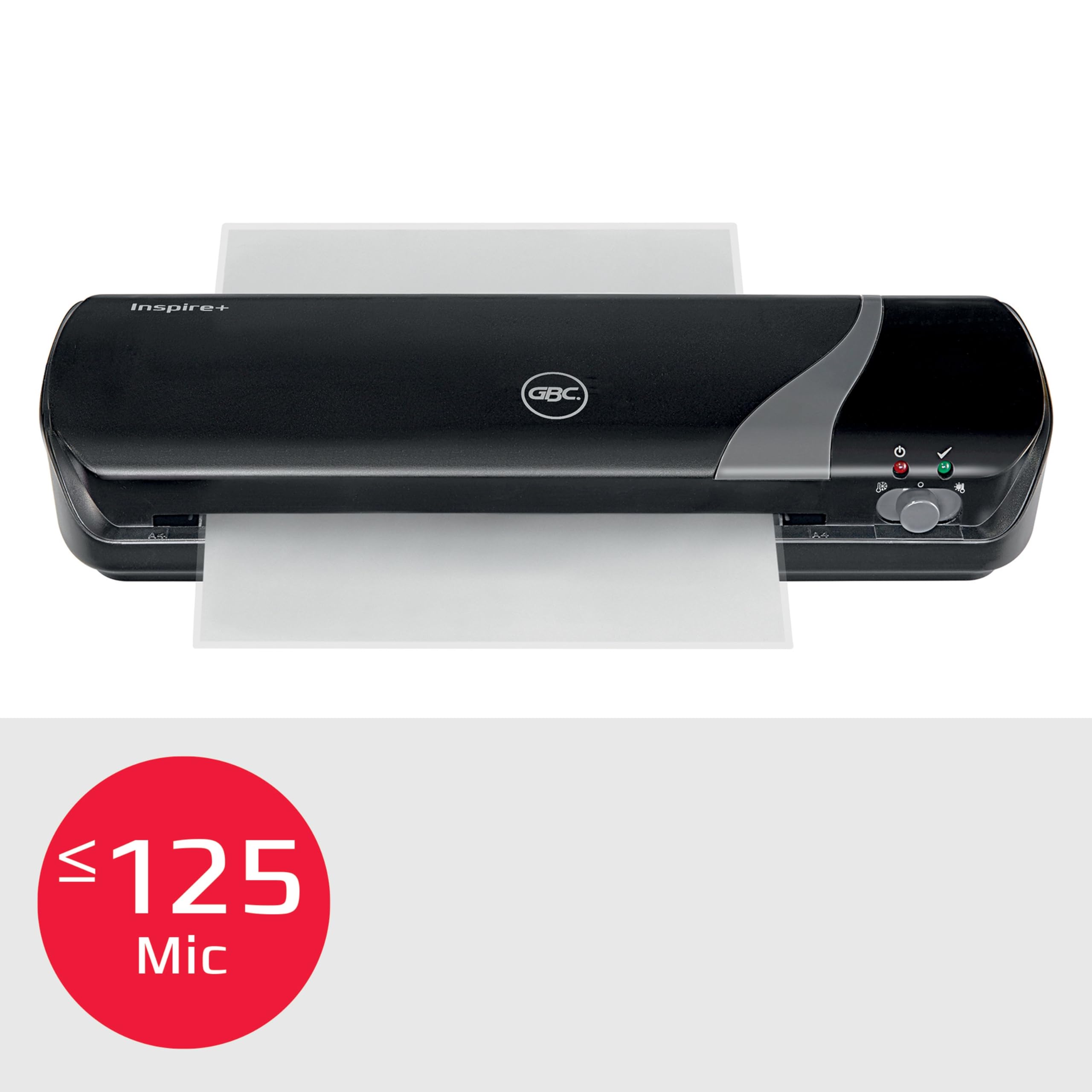 GBC 4402075EU - Plastificadora Inspire+ A4, Compacta y Fácil de Usar, Calentamiento Rápido 4 Minutos, Compatible con Bolsas 75-125 Micras, Modo en Frío, Pensada para Hogar u Oficina, Color Negro