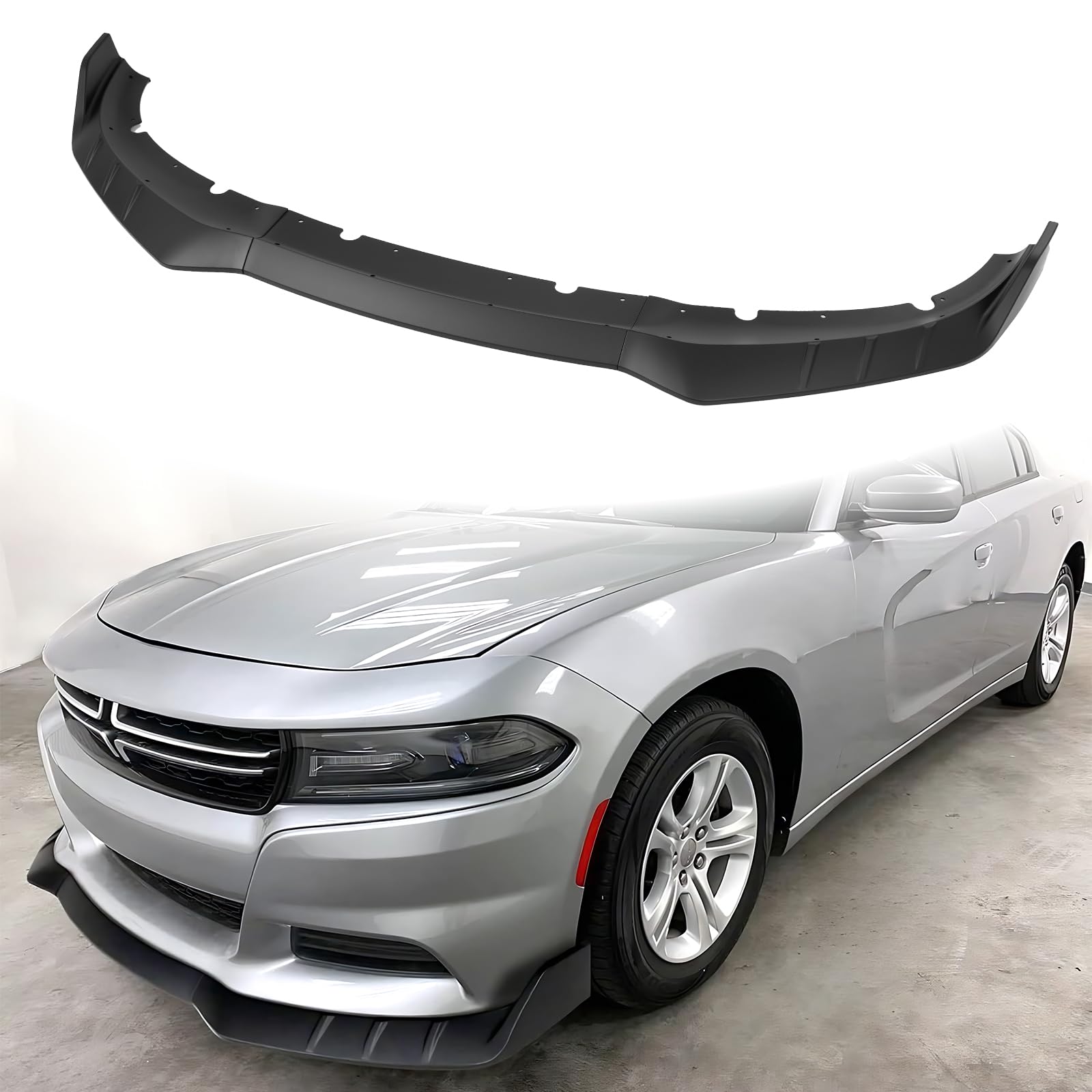 Front Lip Compatible with 2015-2023 Dodge Charger SE SXT GT Speed Style Front Bumper Lip Spoiler ABS AMPP Design Air Chin Body Kit Splitter 3 Stage Design (Matte Black)