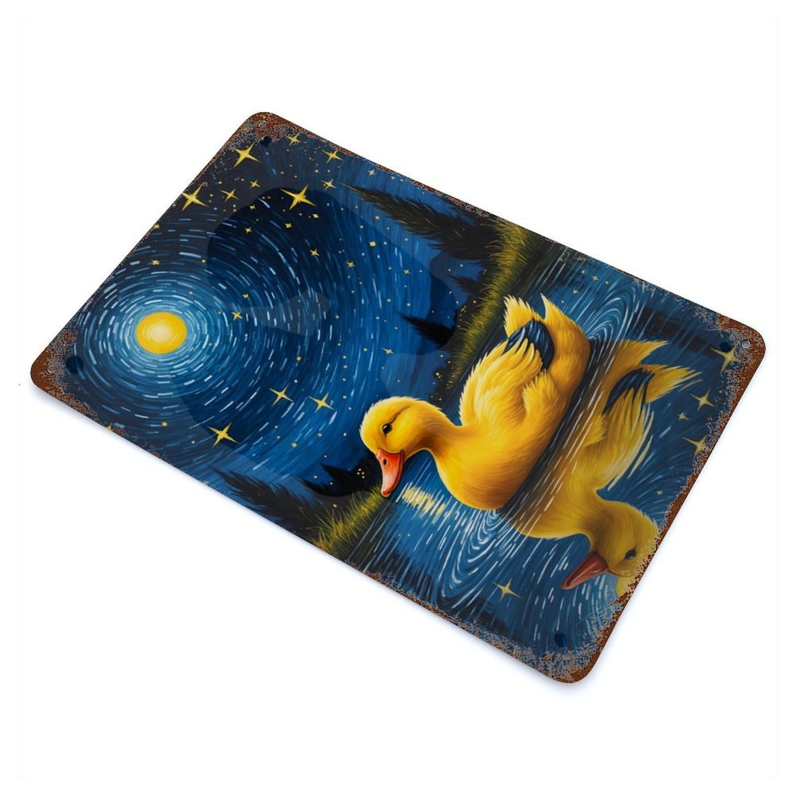 Duck Starry Night Decorative Tin Sign 11.8"x7.9", Retro Wall Decor for Living Room, Hallway And Home Decor