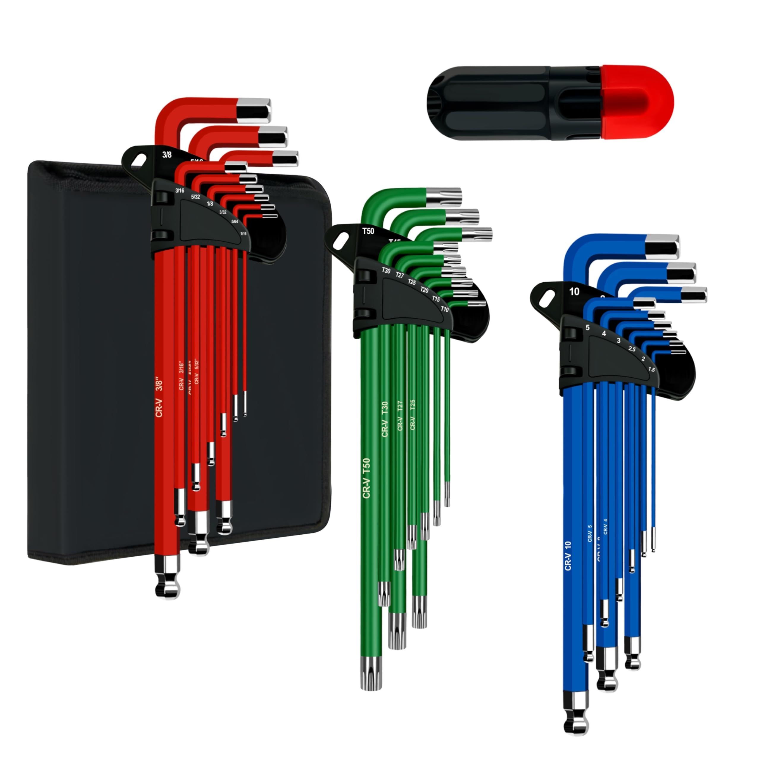 C&T 27-Piece Allen Wrenches Sets, Allen Key Set, SAE(1/16"-3/8"), Metric(1.5-10mm), TORX(T10-T50), Metric & SAE Ball End & T-Handle, CR-V, for Bike,