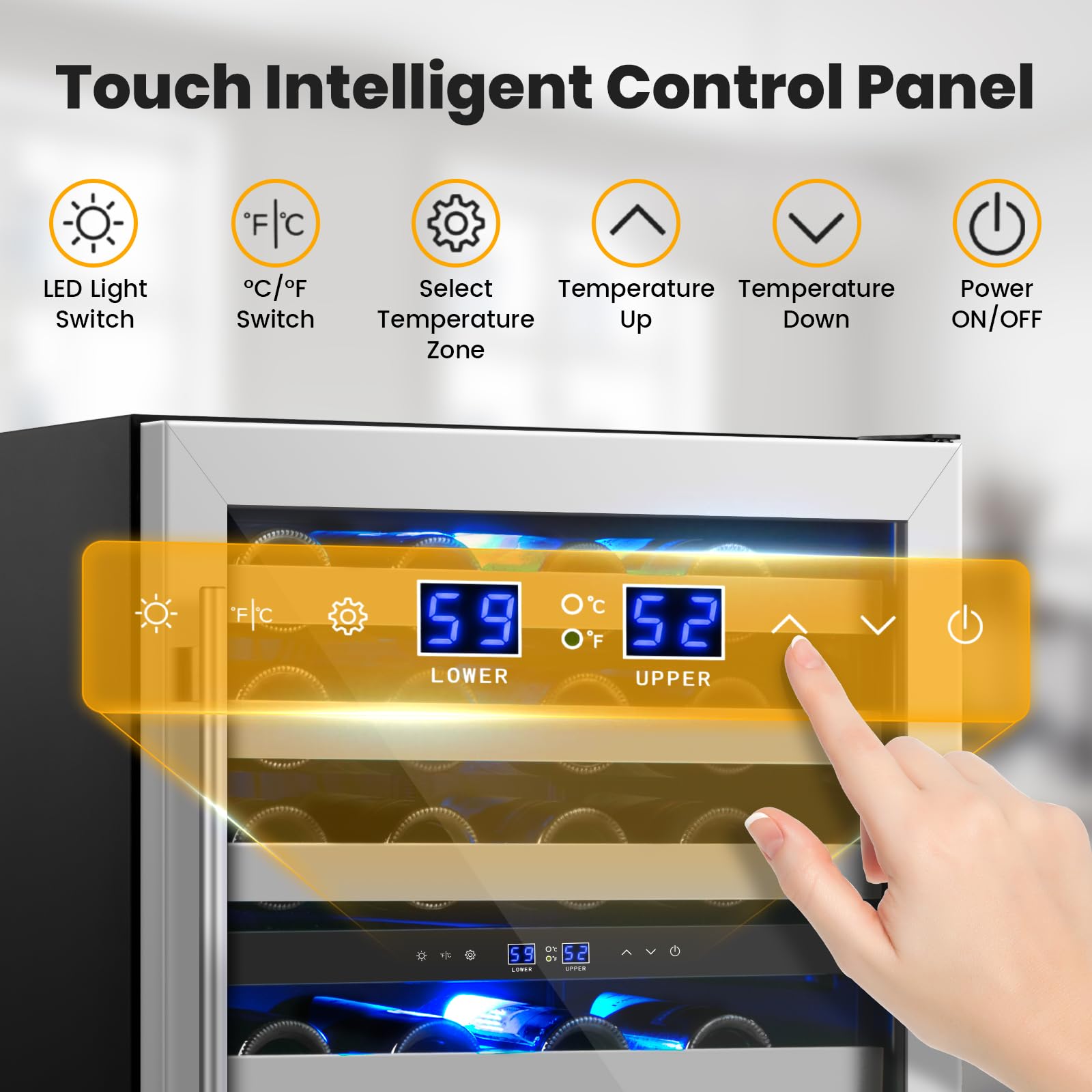 24 Inch Wine Cooler & Fridge Under Counter,54 Bottle Dual Zone Wine Cooler,New Upgrade Compressor,Blue Light Built-In/Freestanding,Reversible Stainless Steel Door Wine Fridge For Home/Kitchen on Fridge.com - View 3