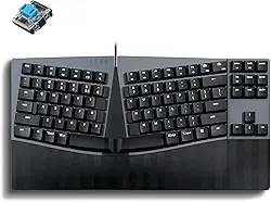 Perixx PERIBOARD-335BL Teclado compacto mecânico ergonômico com fio - Interruptores de clique azuis de baixo perfil - Recurso programável com teclas macro - Compatível com Windows e Mac OS X - Inglês