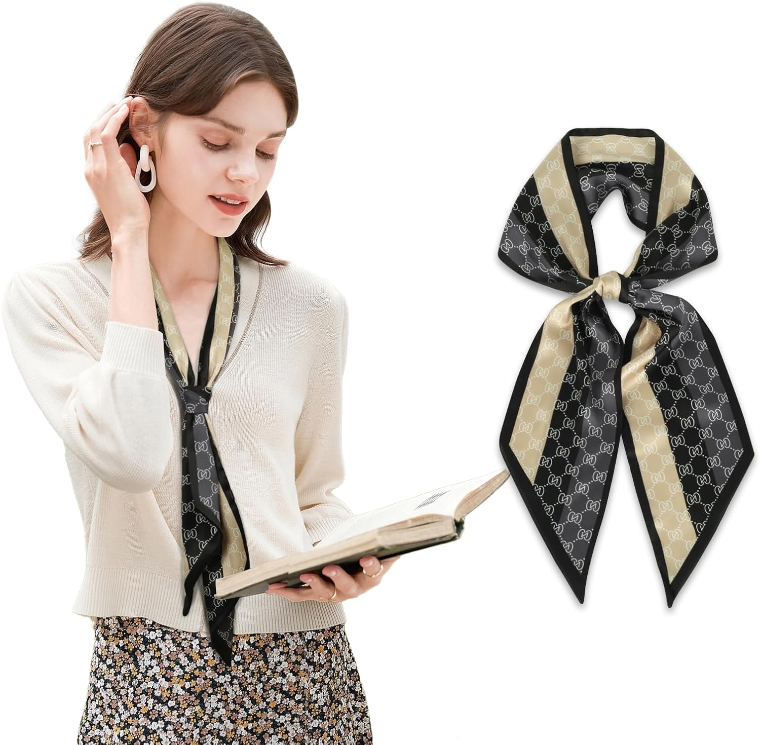 59″ Mulberry Silk Like Head Scarf Women’s Fashion Square Neck Satin Scarfs for Bag Hair Scarves Gift 59″ * 5.9”