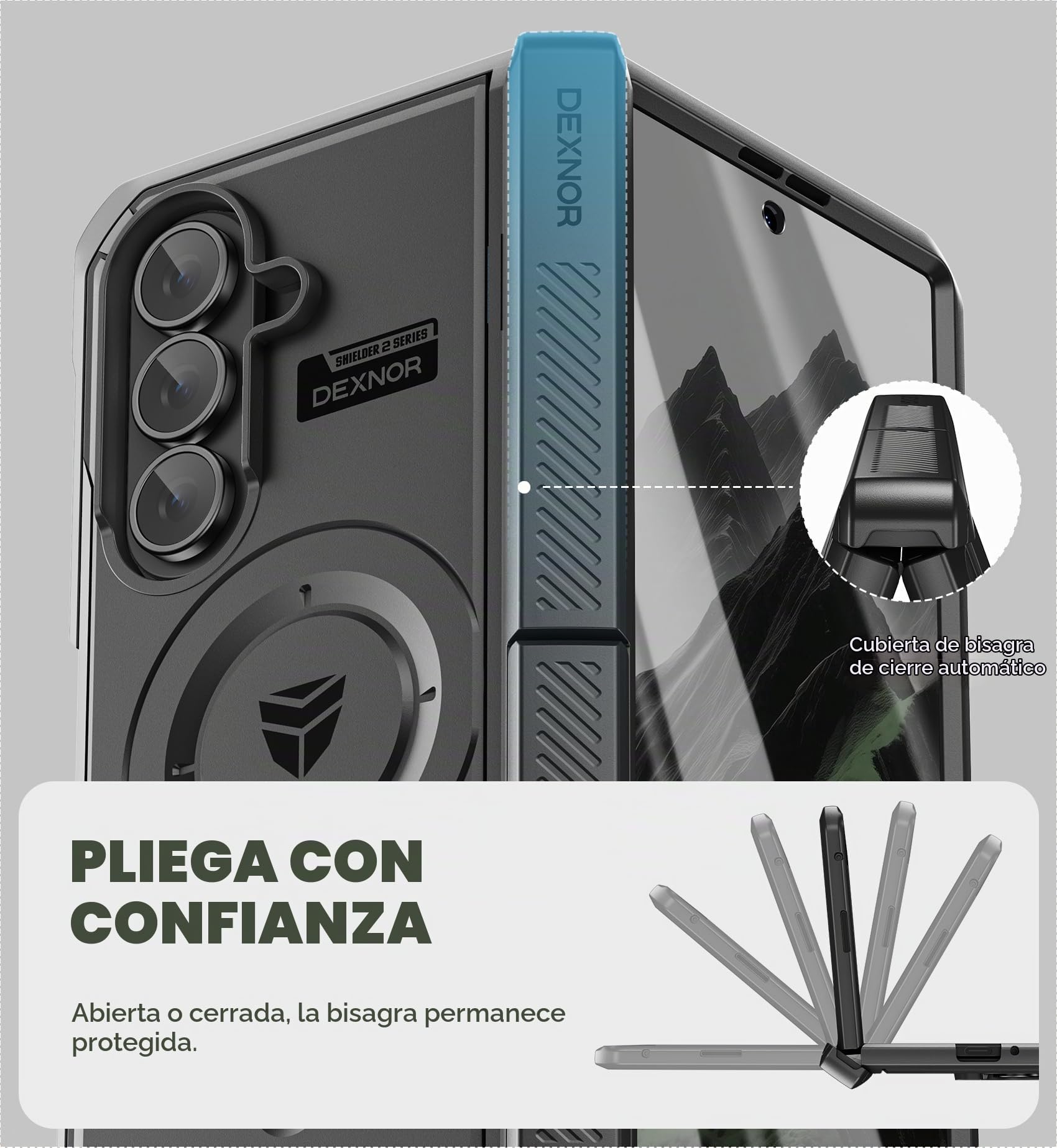 Dexnor Funda Magnética para Samsung Galaxy Z Fold 7 con Soporte Dobles & Protector de Pantalla Frontal & Compatible con MagSafe, Cubierta Protectora Robusta de Cuerpo Completo, Negro