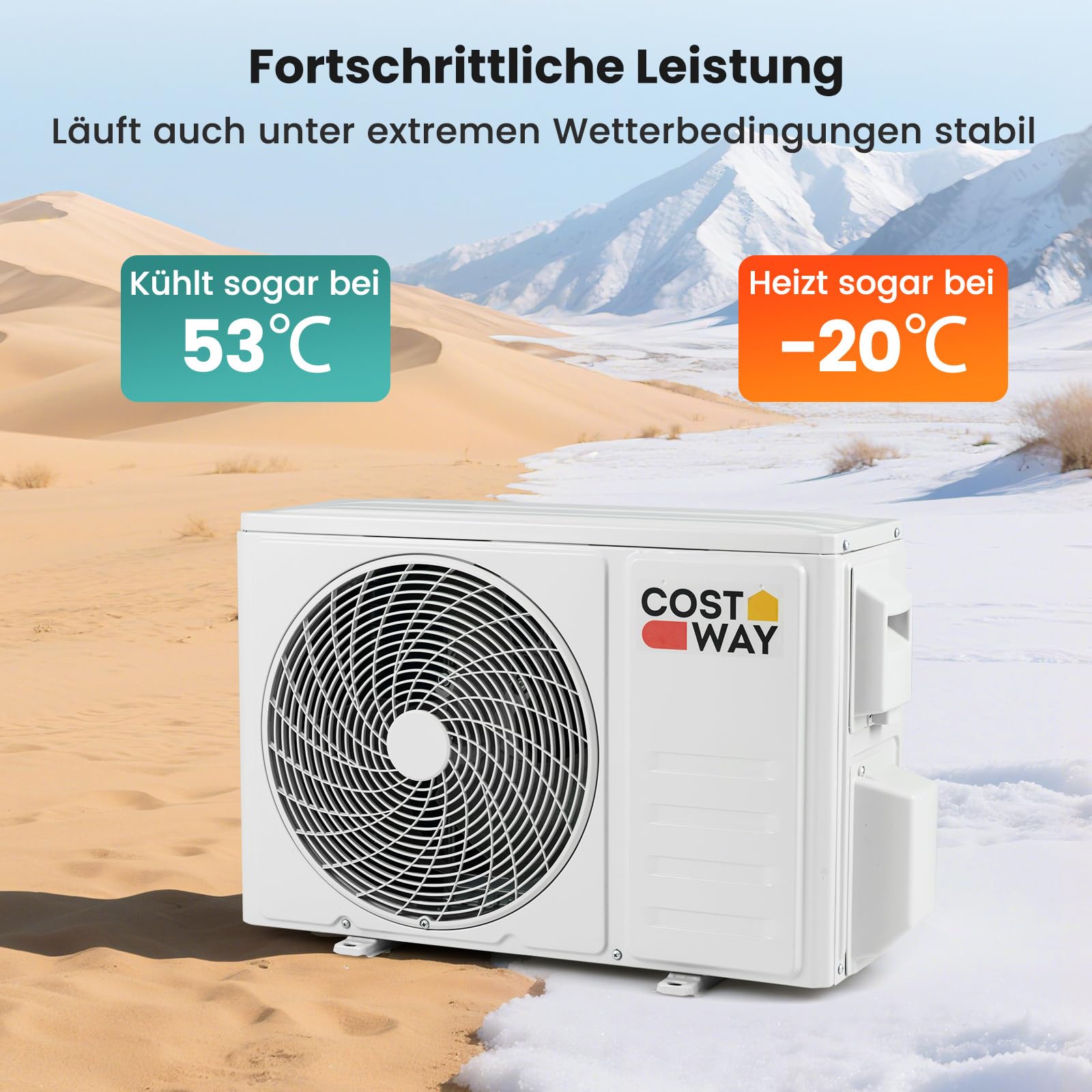 COSTWAY 12000BTU Split Klimageräte, 3,4kW Air Conditioner mit Abluftschlauch, Kältemittel R32, Selfclean